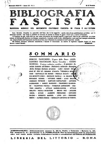 Bibliografia fascista rassegna mensile del movimento culturale fascista in Italia e all'estero