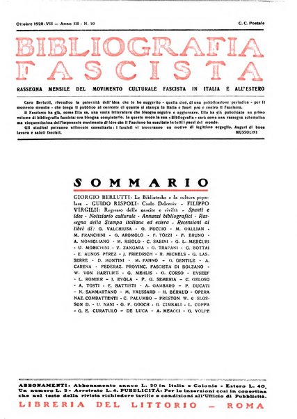 Bibliografia fascista rassegna mensile del movimento culturale fascista in Italia e all'estero