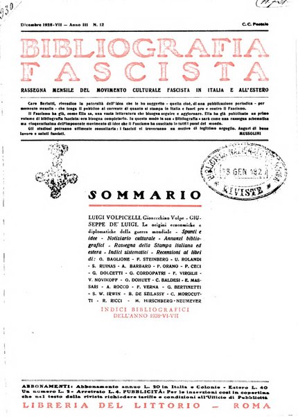 Bibliografia fascista rassegna mensile del movimento culturale fascista in Italia e all'estero