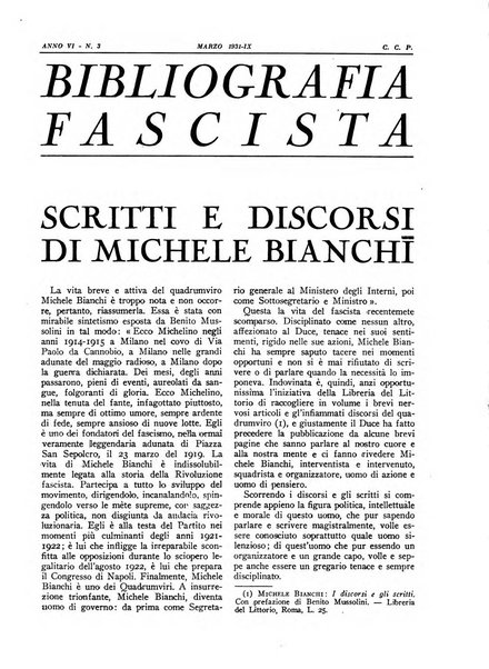 Bibliografia fascista rassegna mensile del movimento culturale fascista in Italia e all'estero