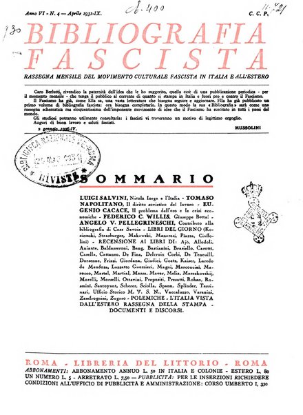 Bibliografia fascista rassegna mensile del movimento culturale fascista in Italia e all'estero