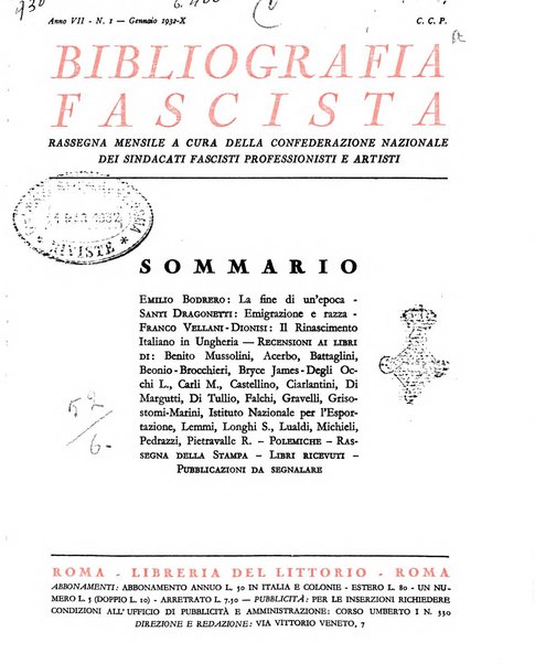 Bibliografia fascista rassegna mensile del movimento culturale fascista in Italia e all'estero