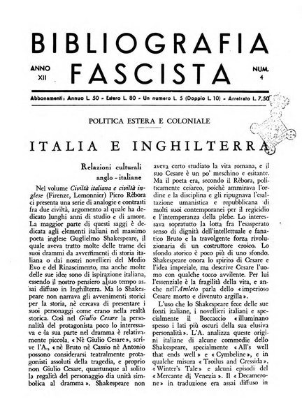 Bibliografia fascista rassegna mensile del movimento culturale fascista in Italia e all'estero