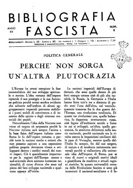 Bibliografia fascista rassegna mensile del movimento culturale fascista in Italia e all'estero