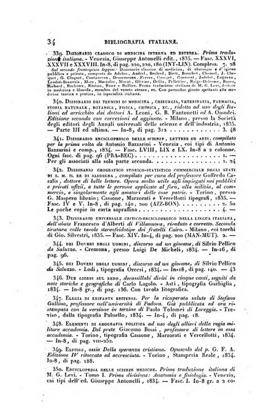 Bibliografia italiana, ossia elenco generale delle opere d'ogni specie e d'ogni lingua stampate in Italia e delle italiane pubblicate all'estero