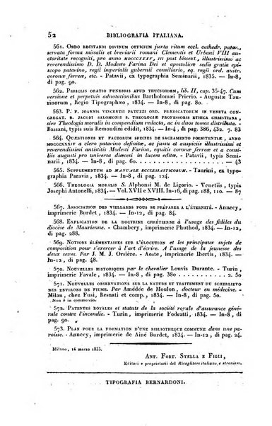 Bibliografia italiana, ossia elenco generale delle opere d'ogni specie e d'ogni lingua stampate in Italia e delle italiane pubblicate all'estero