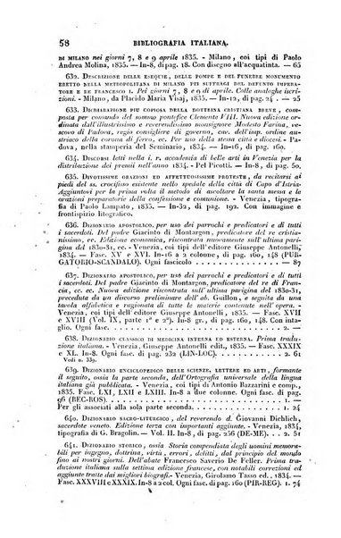 Bibliografia italiana, ossia elenco generale delle opere d'ogni specie e d'ogni lingua stampate in Italia e delle italiane pubblicate all'estero