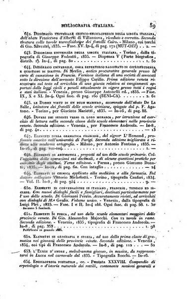 Bibliografia italiana, ossia elenco generale delle opere d'ogni specie e d'ogni lingua stampate in Italia e delle italiane pubblicate all'estero