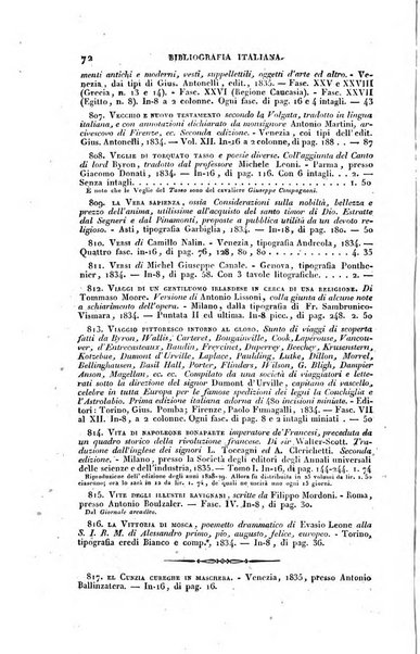 Bibliografia italiana, ossia elenco generale delle opere d'ogni specie e d'ogni lingua stampate in Italia e delle italiane pubblicate all'estero