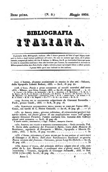 Bibliografia italiana, ossia elenco generale delle opere d'ogni specie e d'ogni lingua stampate in Italia e delle italiane pubblicate all'estero