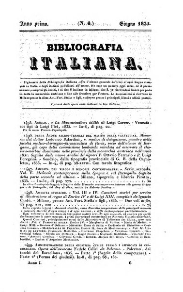 Bibliografia italiana, ossia elenco generale delle opere d'ogni specie e d'ogni lingua stampate in Italia e delle italiane pubblicate all'estero