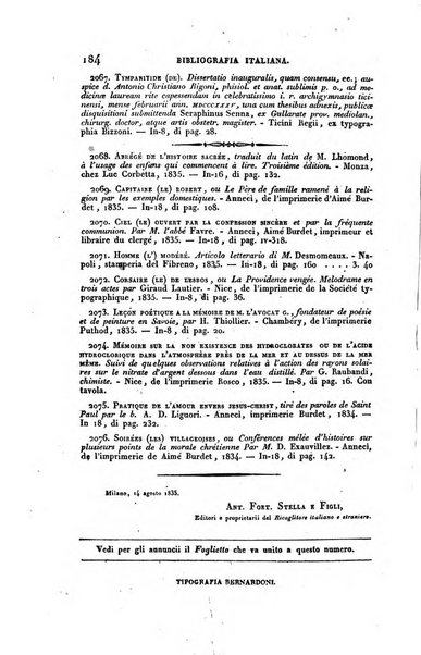 Bibliografia italiana, ossia elenco generale delle opere d'ogni specie e d'ogni lingua stampate in Italia e delle italiane pubblicate all'estero