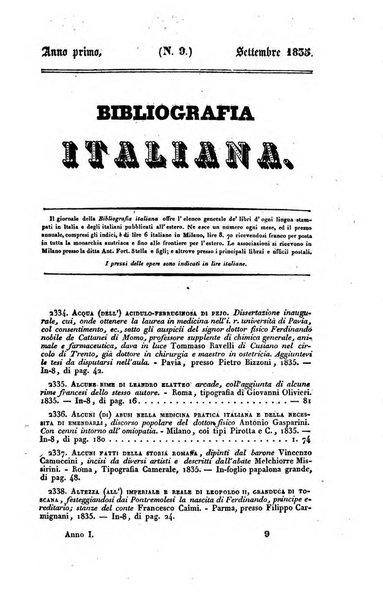 Bibliografia italiana, ossia elenco generale delle opere d'ogni specie e d'ogni lingua stampate in Italia e delle italiane pubblicate all'estero