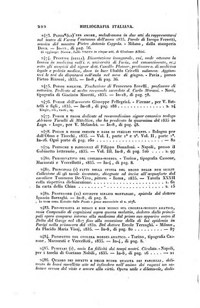 Bibliografia italiana, ossia elenco generale delle opere d'ogni specie e d'ogni lingua stampate in Italia e delle italiane pubblicate all'estero