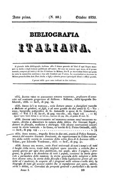 Bibliografia italiana, ossia elenco generale delle opere d'ogni specie e d'ogni lingua stampate in Italia e delle italiane pubblicate all'estero