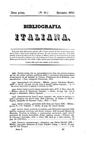 Bibliografia italiana, ossia elenco generale delle opere d'ogni specie e d'ogni lingua stampate in Italia e delle italiane pubblicate all'estero