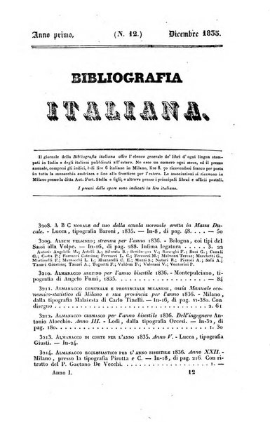 Bibliografia italiana, ossia elenco generale delle opere d'ogni specie e d'ogni lingua stampate in Italia e delle italiane pubblicate all'estero