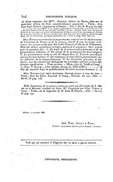 Bibliografia italiana, ossia elenco generale delle opere d'ogni specie e d'ogni lingua stampate in Italia e delle italiane pubblicate all'estero