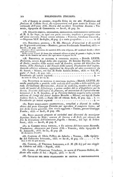 Bibliografia italiana, ossia elenco generale delle opere d'ogni specie e d'ogni lingua stampate in Italia e delle italiane pubblicate all'estero