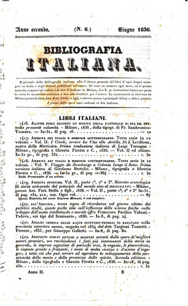 Bibliografia italiana, ossia elenco generale delle opere d'ogni specie e d'ogni lingua stampate in Italia e delle italiane pubblicate all'estero