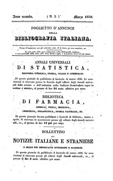 Bibliografia italiana, ossia elenco generale delle opere d'ogni specie e d'ogni lingua stampate in Italia e delle italiane pubblicate all'estero