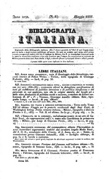 Bibliografia italiana, ossia elenco generale delle opere d'ogni specie e d'ogni lingua stampate in Italia e delle italiane pubblicate all'estero