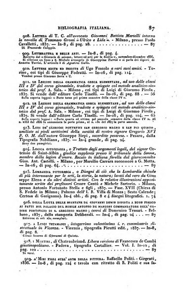 Bibliografia italiana, ossia elenco generale delle opere d'ogni specie e d'ogni lingua stampate in Italia e delle italiane pubblicate all'estero