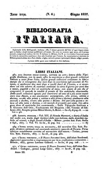 Bibliografia italiana, ossia elenco generale delle opere d'ogni specie e d'ogni lingua stampate in Italia e delle italiane pubblicate all'estero