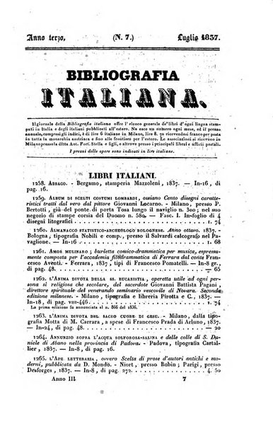 Bibliografia italiana, ossia elenco generale delle opere d'ogni specie e d'ogni lingua stampate in Italia e delle italiane pubblicate all'estero