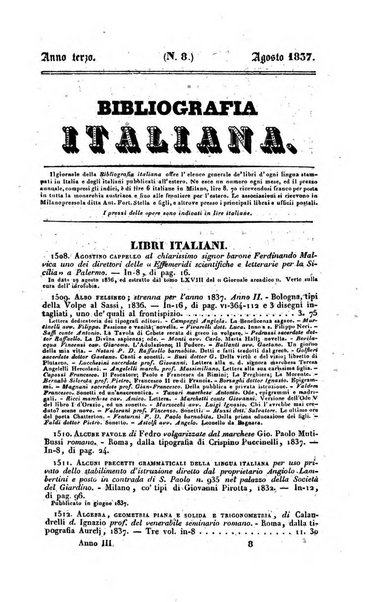 Bibliografia italiana, ossia elenco generale delle opere d'ogni specie e d'ogni lingua stampate in Italia e delle italiane pubblicate all'estero