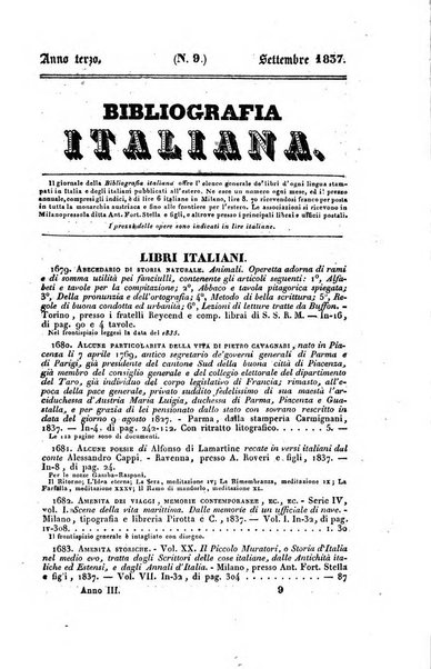 Bibliografia italiana, ossia elenco generale delle opere d'ogni specie e d'ogni lingua stampate in Italia e delle italiane pubblicate all'estero