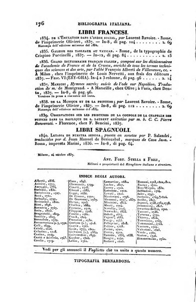 Bibliografia italiana, ossia elenco generale delle opere d'ogni specie e d'ogni lingua stampate in Italia e delle italiane pubblicate all'estero