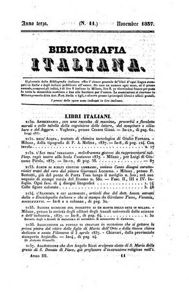 Bibliografia italiana, ossia elenco generale delle opere d'ogni specie e d'ogni lingua stampate in Italia e delle italiane pubblicate all'estero