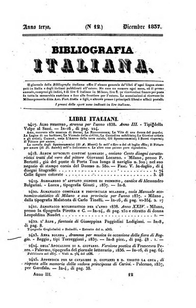 Bibliografia italiana, ossia elenco generale delle opere d'ogni specie e d'ogni lingua stampate in Italia e delle italiane pubblicate all'estero