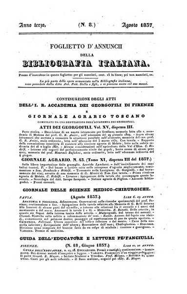 Bibliografia italiana, ossia elenco generale delle opere d'ogni specie e d'ogni lingua stampate in Italia e delle italiane pubblicate all'estero