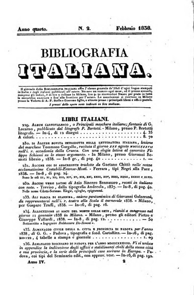 Bibliografia italiana, ossia elenco generale delle opere d'ogni specie e d'ogni lingua stampate in Italia e delle italiane pubblicate all'estero