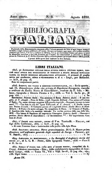 Bibliografia italiana, ossia elenco generale delle opere d'ogni specie e d'ogni lingua stampate in Italia e delle italiane pubblicate all'estero