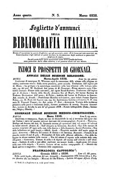 Bibliografia italiana, ossia elenco generale delle opere d'ogni specie e d'ogni lingua stampate in Italia e delle italiane pubblicate all'estero