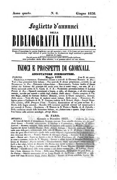 Bibliografia italiana, ossia elenco generale delle opere d'ogni specie e d'ogni lingua stampate in Italia e delle italiane pubblicate all'estero