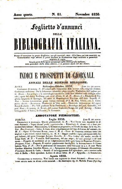 Bibliografia italiana, ossia elenco generale delle opere d'ogni specie e d'ogni lingua stampate in Italia e delle italiane pubblicate all'estero