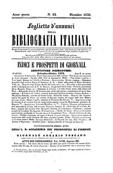 Bibliografia italiana, ossia elenco generale delle opere d'ogni specie e d'ogni lingua stampate in Italia e delle italiane pubblicate all'estero