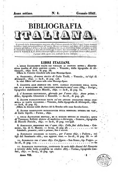 Bibliografia italiana, ossia elenco generale delle opere d'ogni specie e d'ogni lingua stampate in Italia e delle italiane pubblicate all'estero