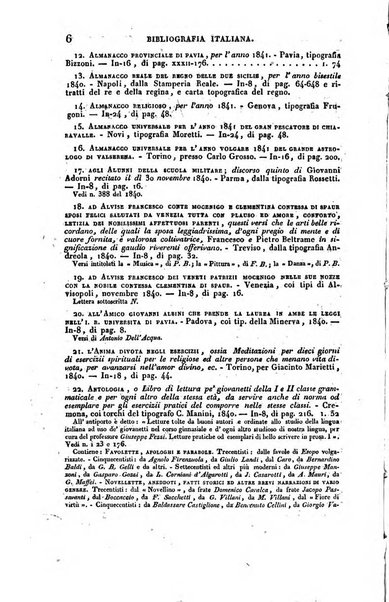 Bibliografia italiana, ossia elenco generale delle opere d'ogni specie e d'ogni lingua stampate in Italia e delle italiane pubblicate all'estero