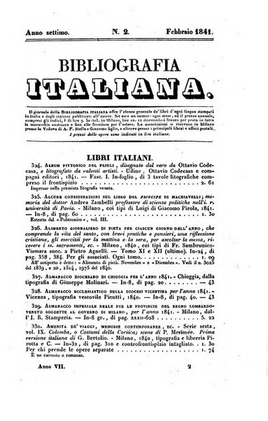 Bibliografia italiana, ossia elenco generale delle opere d'ogni specie e d'ogni lingua stampate in Italia e delle italiane pubblicate all'estero