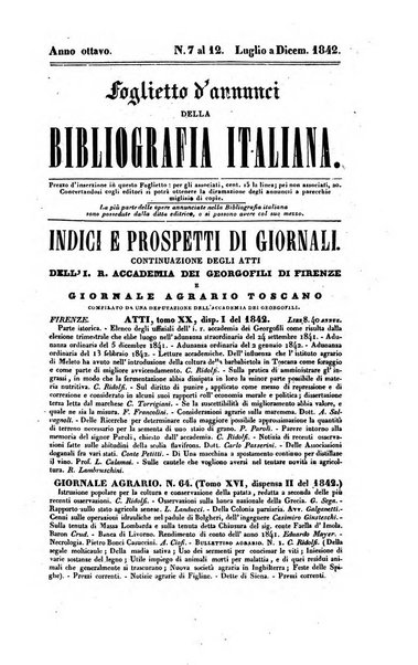 Bibliografia italiana, ossia elenco generale delle opere d'ogni specie e d'ogni lingua stampate in Italia e delle italiane pubblicate all'estero