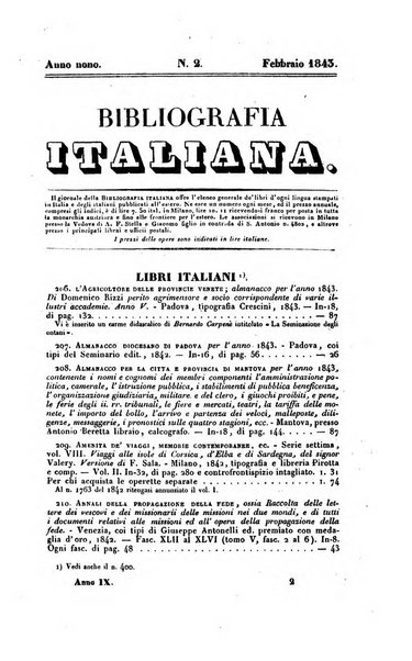 Bibliografia italiana, ossia elenco generale delle opere d'ogni specie e d'ogni lingua stampate in Italia e delle italiane pubblicate all'estero