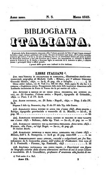 Bibliografia italiana, ossia elenco generale delle opere d'ogni specie e d'ogni lingua stampate in Italia e delle italiane pubblicate all'estero