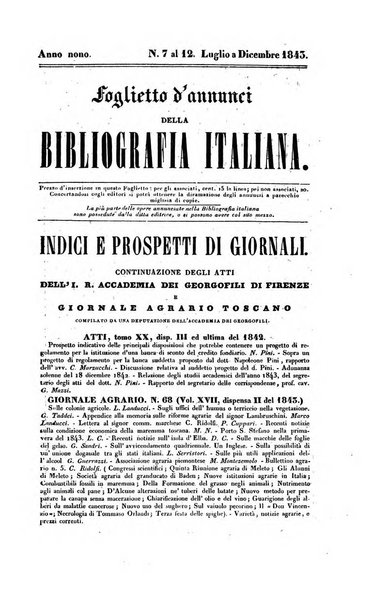 Bibliografia italiana, ossia elenco generale delle opere d'ogni specie e d'ogni lingua stampate in Italia e delle italiane pubblicate all'estero