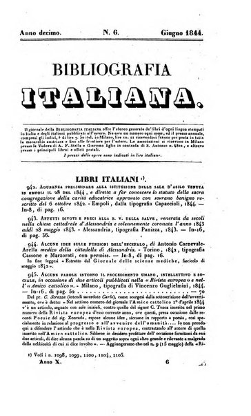 Bibliografia italiana, ossia elenco generale delle opere d'ogni specie e d'ogni lingua stampate in Italia e delle italiane pubblicate all'estero