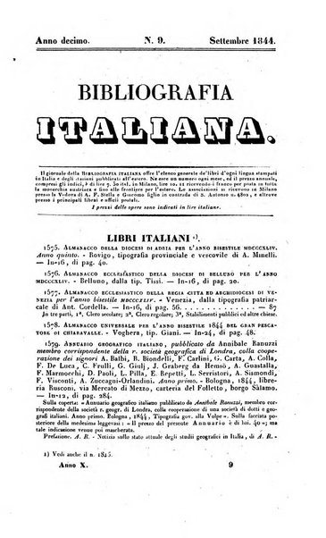 Bibliografia italiana, ossia elenco generale delle opere d'ogni specie e d'ogni lingua stampate in Italia e delle italiane pubblicate all'estero